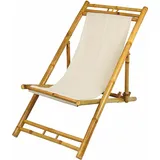 Holz Sonnenliege mit Bezug in beige - Bambus Liegestuhl Garten Liege Strandliege