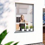 WINDHAGER Insektenschutz Rollo Fenster Plus, Fliegengitter Alurahmen für Fenster, weiß, Selbstbausatz 160 x 160 cm, 04324