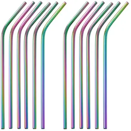 Gräwe Edelstahl, Trinkhalme 12er Set, Regenbogen gebogen,