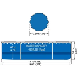 Avenli Frame Pool Runder Stahlrahmenpool 360 x 76 cm Blau ohne Pumpe mit Anleitung