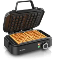 Arendo Waffeleisen Waffelautomat – 2 Waffeln à 12,6 cm-, 1200 W, Antihaftbeschichtung – Belgische Waffeln schwarz