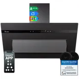 KKT KOLBE A+++ Dunstabzugshaube 90 cm 782 cbm/h Umluft Abluft Kopffrei Wandhaube | Glas Matt Schwarz | Nachlaufautomatik | Smart WiFi App WLAN | SensorTouch | RGBW LED-Beleuchtung | PLOOM9005S