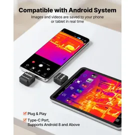 Vevor Wärmebildkamera für Android, 320x240 Super IR 160x120 IR-Auflösung Thermobildkamera für Smartphone Tablet mit USB-C Anschluss, 25Hz Infrarotkamera mit 15 Farbpaletten für -20°C-550°C Inspektion