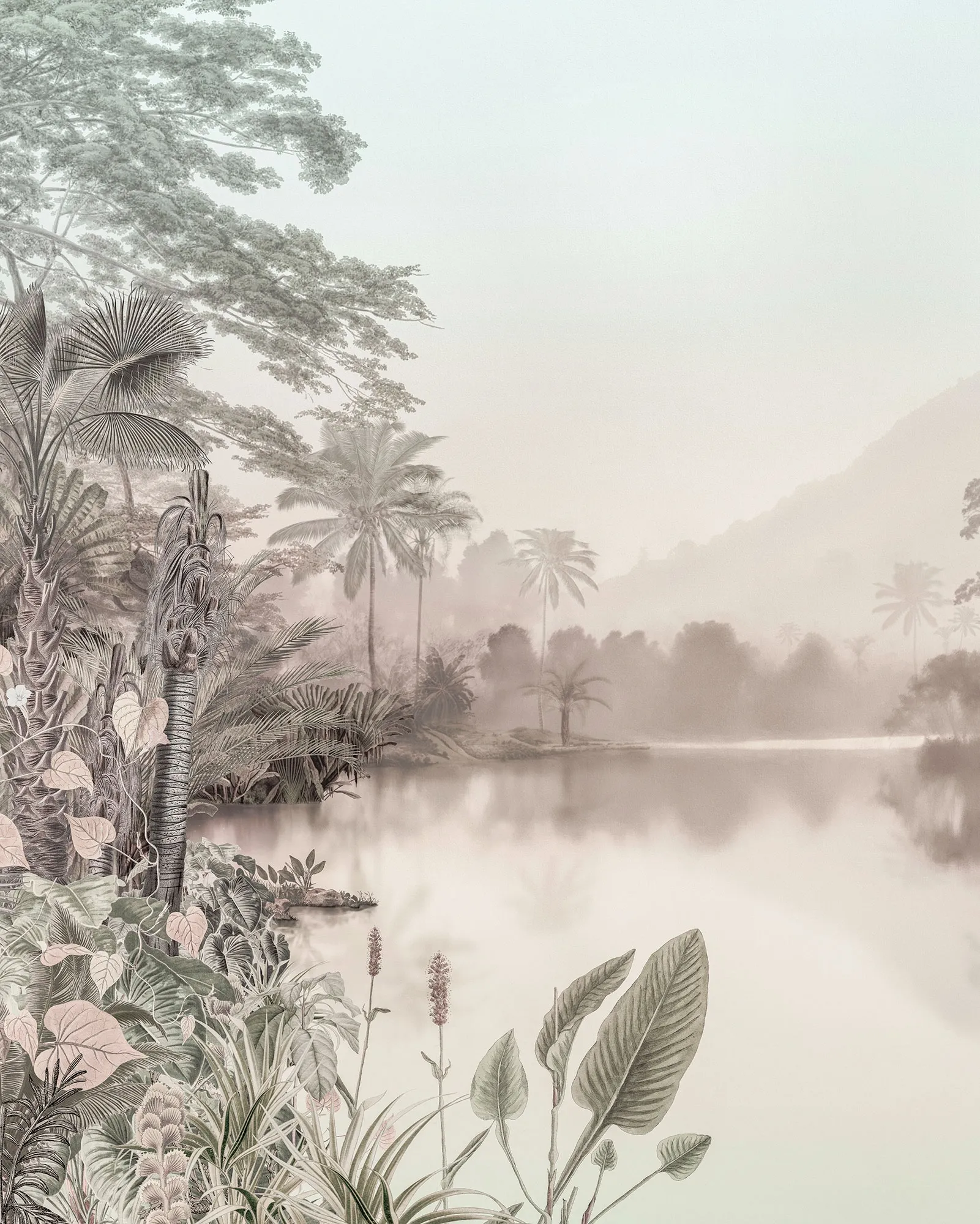 KOMAR Vliestapete "Lac des Palmiers" Tapeten Gr. B/L: 200 m x 250 m, Rollen: 1 St., bunt (grün, blau, weiß) Vliestapeten