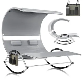 Kesser KESSER® Doppel-Sonnenliege Doppelliege mit Sonnendach Kopfkissen Tasche für 2 Personen Relaxliege Gartenliege Schaukelliege ergonomisch geformte Liegefläche 240 kg Belastung