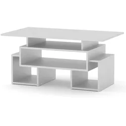 Couchtisch Tandem Design Tisch Wohnzimmertisch Beistelltisch ABS Kanten Ablagen WEIß