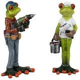 formano 2er Set Froschpaar Handwerker und Maler lustige Frösche Figur Dekoration Handbemalt Kunststein Froschhausen