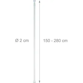 Relaxdays Teleskopstange, 150–280 cm, Klemmstange für Duschvorhang, Gardine, Türrahmen, Edelstahl, weiß