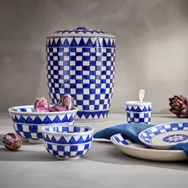 Lambert Küchenkaro Brottopf mit Deckel Keramik, handgemalt, creme/blau, H 30 cm, D 21 cm Brottopf klein mit Deckel - Creme/Blau