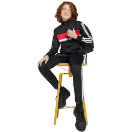 adidas Seasonal Essentials Tiberio 3-Streifen Tricot Trainingsanzug J 3S Track Suit JC7519 - black/white/pure ruby,