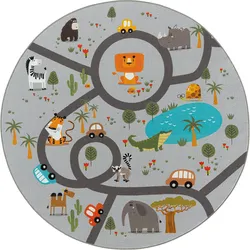 Teppich THE CARPET "Happy Life", grau, H:4mm Ø:160cm, Polyester, Teppiche, Life Kinderzimmer Teppich Spielteppich pflegeleicht