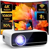 AKATUO Beamer 4K Unterstützt, 15000L Native 1080P 5G WiFi Bluetooth Projektor mit 50% Zoom, AKATUO Mini Beamer Heimkino Outdoor Beamer für Handy Phone, Kompatibel mit Smartphone/HDMI/USB/Laptop/Fire TV Stick