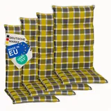 NYVI Hochlehnerauflage Hochlehner Auflagen 4er Set Barcelona - Gartenstuhlauflagen 118x50cm, (4 St), Stuhlauflage, Sitzauflage mit Halteband, UV-fest gelb|grau