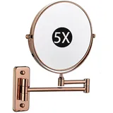 Zayeksole 8" An Der Wand Montierter Schminkspiegel Mit Vergrößerungsspiegel, Beidseitig Um 360° Schwenkbarer, Ausziehbarer Kosmetikspiegel in Roségold Für Das Badezimmer,Rose Gold,5X