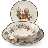 H&H Weihnachts-Tischservice 18 Teile Garland aus Steinzeug – Elegantes Set mit Wintertier-Motiven und zarter Gitterdekoration, mikrowellen- und spülmaschinenfest