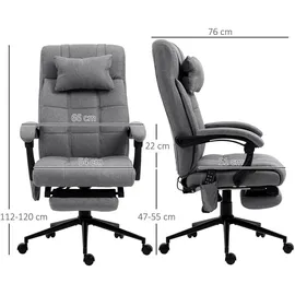 Vinsetto Bürostuhl mit Massagefunktion, Ergonomisch Schreibtischstuhl mit Liegefunktion, Lendenheizung, Höhenverstellbar Computerstuhl mit Kopfstütze,