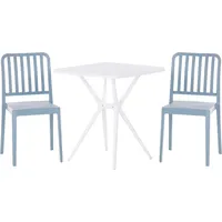 Beliani Bistroset Blau und Weiß aus Kunststoff Tisch Quadratisch mit 2 Stühlen Stapelbar Praktisch Klein Outdoor Terrasse Balkon Garten Möbel - Weiß/Blau