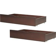 Beliani Bettschublade 2er Set Kiefernholz Dunkelbraun