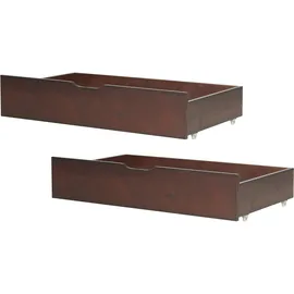 Beliani Bettschublade 2er Set Kiefernholz Dunkelbraun