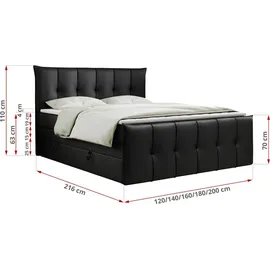 MKS Meble King Boxspringbett 200 x 200 cm H3 Schwarz