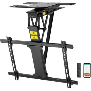 EasyLife TV Deckenhalterung elektrisch drehbar & schwenkbar + Smart Home Integration, 32-75 Zoll, VESA Halterung bis 600x400 für LCD/OLED Fernseher, Monitor, Display, Smartboard, Schwarz
