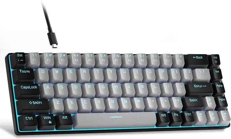 MageGee MK-Box mechanische Gaming-Tastatur im 60%-Format, kabelgebunden, US-QWERTY-Layout, LED-Hintergrundbeleuchtung, kompakte Mini-Tastatur mit 68 Tasten, Tastenschalter in Blau, für Windows, Laptop, PC und Mac – Grau/Schwarz