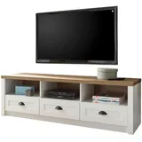 furn.design Tv-Lowboard, Weiß, Eiche, Metall, Nachbildung,Pinie, 3 Fächer, 3 Schubladen, Sockel, 160x47x43 cm, FSC 100%, Wohnzimmer, Wohnwände, Lowboards, Lowboards stehend