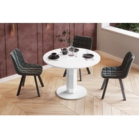 designimpex Esstisch Design Esstisch Tisch HES-111 rund oval Hochglanz ausziehbar 100-148cm weiß
