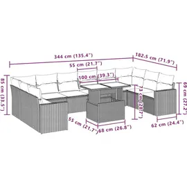 vidaXL Gartensofa-Set 11-tlg. grau Polyrattan