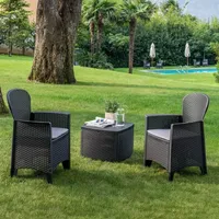 Outdoor-Lounge-Set Dakain, Gartengarnitur mit 2 Sesseln und 1 Containertisch, Sitzecke in Rattan-Optik, 100 % Italy, Anthrazit - Schwarz
