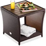 CASARIA Beistelltisch, Polyrattan Akazienholz 45x45x40cm Wetterfest 80kg Belastbarkeit Garten braun