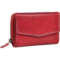 Benthill Portemonnaie Damen Leder - RFID Echtleder Geldbörse - Vintage Portmonee - Münzfach mit Reißverschluss, Farbe:Rot