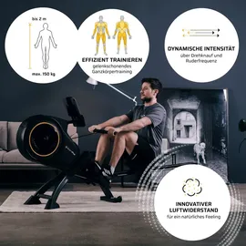 Sportplus Rudergerät für zuhause 8 Luftwiderstandsstufen, App kompatibel schwarz