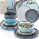 sänger Bombay Sky Shades | Geschirrset 12 teilig, Steingut Geschirr 4 Personen, 4x Speiseteller 4x Dessertteller 4x Schalen, Teller Set bunt | VALUE COLLECTION