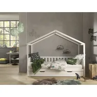 Vipack Hausbett Dallas mit Dachaufbau, Kiefer massiv, stabil gebaut«, (B/H/T ca. 210x170x97cm, mit Sprossenumrandung), wahlweise mit oder ohne Bettschublade und Textilhimmel