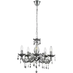 Kronleuchter, Lüster, Kristalle, silber, 5-flammig, H 128 cm