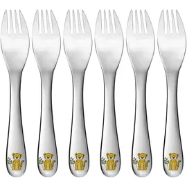 Gräwe Kindergabel 16 cm, 6-teilig, Edelstahl, kleine Gabel, mit Dschungel-Tiermotiven, kindgerecht, für Jungen und Mädchen, Geschenkidee für Kinder, Motiv Tiger
