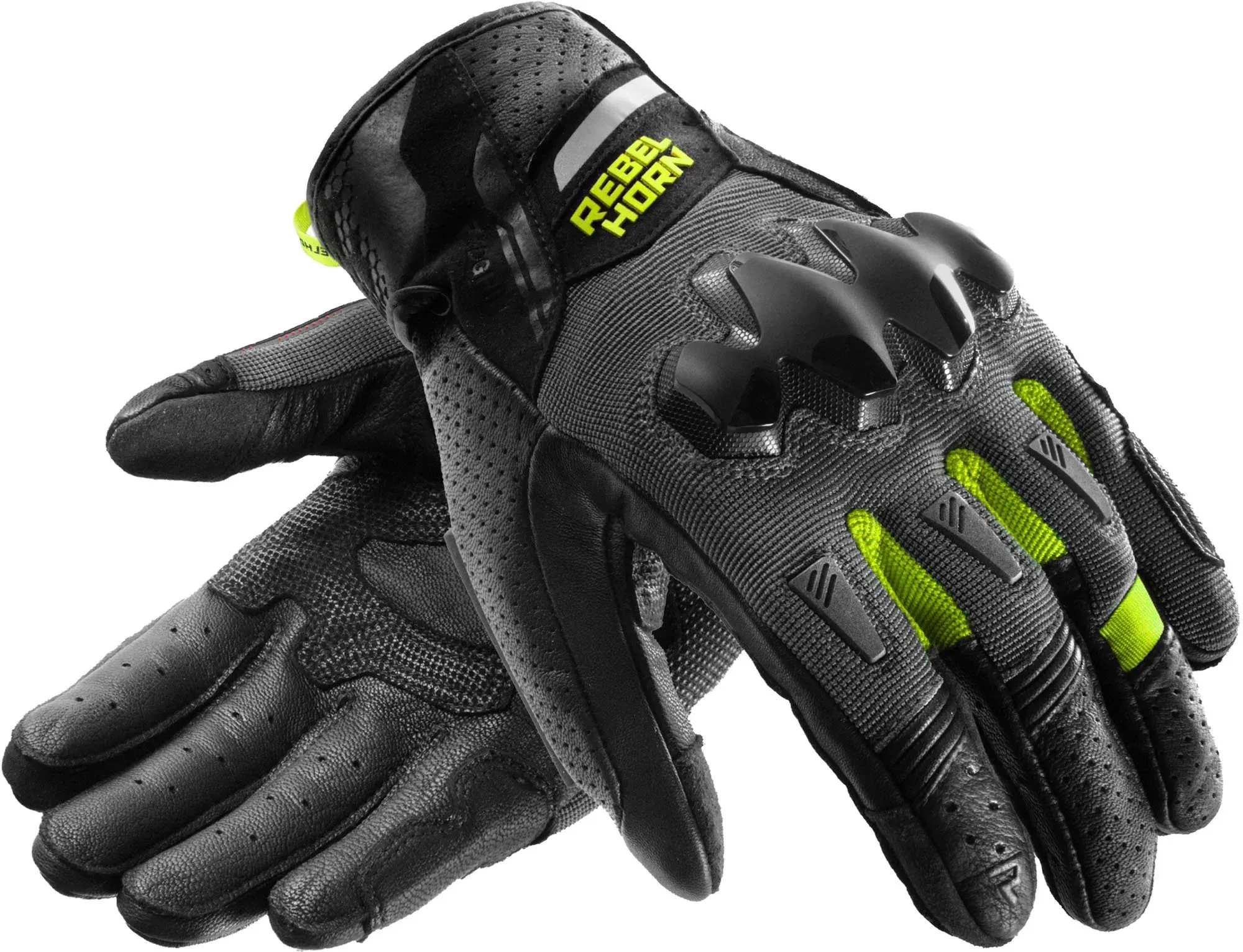 Rebelhorn Defender Motorrad Handschuhe, schwarz-grau-gelb, Größe M für Männer