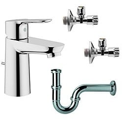 Grohe BauEdge Waschtischarmatur Set mit Geruchserschluss und Eckventilen