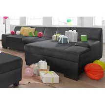 DOMO collection Ecksofa "Norma Top, elegant, flache Armlehnen, bequem, Breite 268cm, L-Form", schwarz, B:268cm H:74cm T:153cm, Struktur (90% Polyester, 10% Polyacryl);Mosel Struktur (100% Polyester);Kunstleder SOFTLUX;Microfaser-PRIMABELLE (100% Polyester);NaturLEDER in