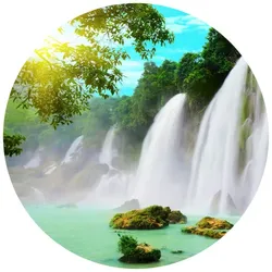 K&L Wall Art Vliestapete »Runde Vliestapete«, Blaue Lagune Wasserfall, mehrfarbig, matt - bunt