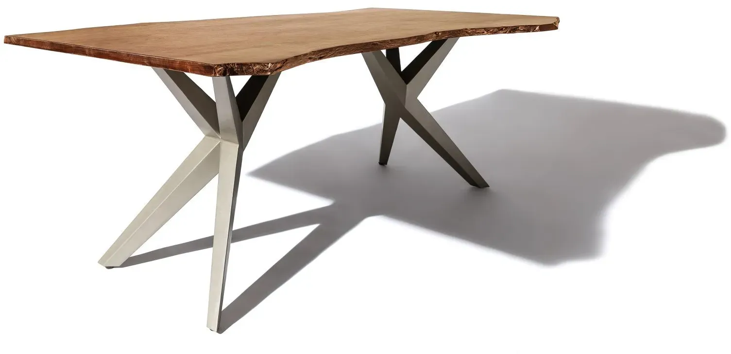 Baumtisch Akazie 140x90x76 natur lackiert Beine silber matt FREEFORM 4 #11