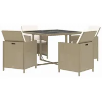 vidaXL 5-tlg. Garten-Essgruppe mit Kissen Poly Rattan Beige