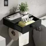 Famanu Toilettenpapierhalter ohne Bohren - mit Box für Feuchttücher, mattschwarz