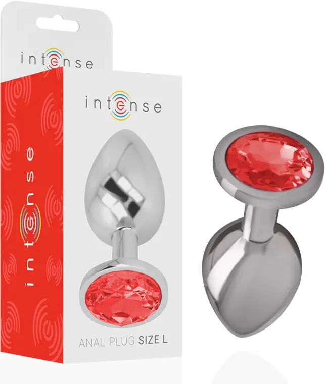 INTENSE - ANALPLUG AUS ALUMINIUMMETALL MIT ROTEM KRISTALL, GRÖSSE L