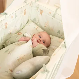 roba Babywiege Woodland Buddies 40 x 90 cm inkl. Zubehör - Stubenwagen & Wiege - Set mit Rollen, textiler Ausstattung + Matratze - Holz weiß lackiert