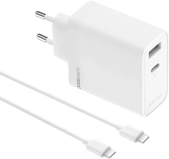 SUPERVOOC 80W Dual Ports GaN Adapter with Type-C Cable - White