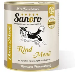 Sanoro Menü Classic vom Rind mit 55% Fleischanteil mit Bio-Kartoffel und Bio-Karotte 6x800g