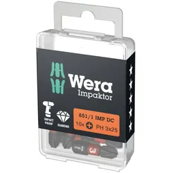 Wera 851/1 IMP DC PH DIY Impaktor PH Bits, PH 3 x 25 mm, 10-teilig - 05057617001