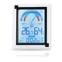 Intirilife Elektronisches Thermometer in WEISS - LCD Touch Thermometer mit Uhr Messgerät für Temperatur, Luftfeuchtigkeit umstellbar auf Fahrenhei